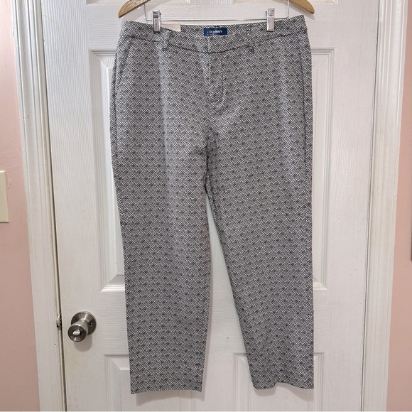 Old Navy Harper Pant Mid-Rise Ankle Women's Black White Abstract Print Size 12 - Picture 1 of 9